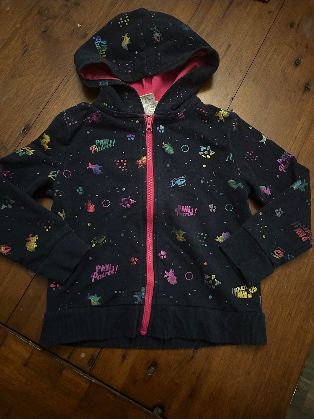 4/$20 Paw Patrol Black Hoodie with Pink Zip and Multicolor Prints Sz 3T